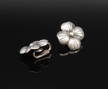 925 Silver  Vintage Etched Four Pedal Flower Non Pierced Earrings  EG12107