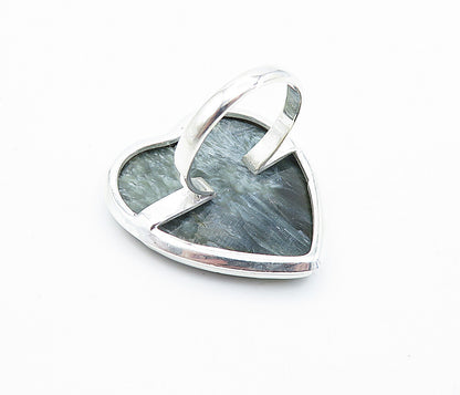 925 Sterling Silver  Love Heart Shaped Green Jasper Cocktail Ring Sz 9  RG7743