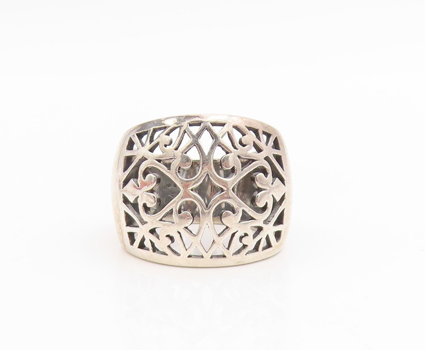 925 Sterling Silver Vintage Ring Intricate Scrollwork Wide Band  Sz 7  RG34897