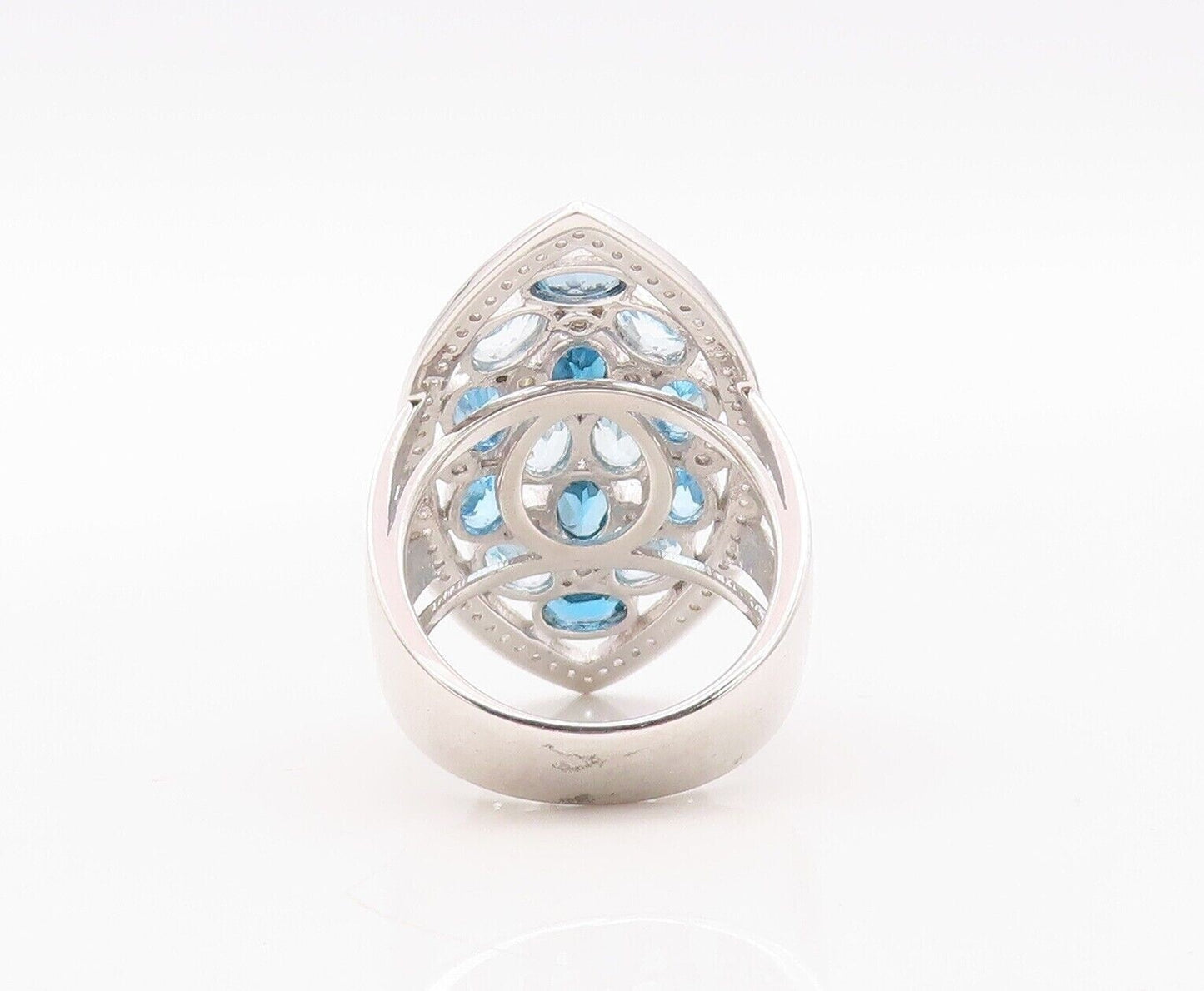 925 Sterling Silver Vintage Ring Oval Cut Blue Topaz Marquise Inlay Sz 7 RG29938