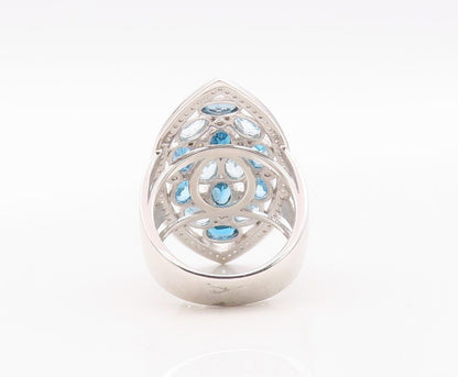 925 Sterling Silver Vintage Ring Oval Cut Blue Topaz Marquise Inlay Sz 7 RG29938