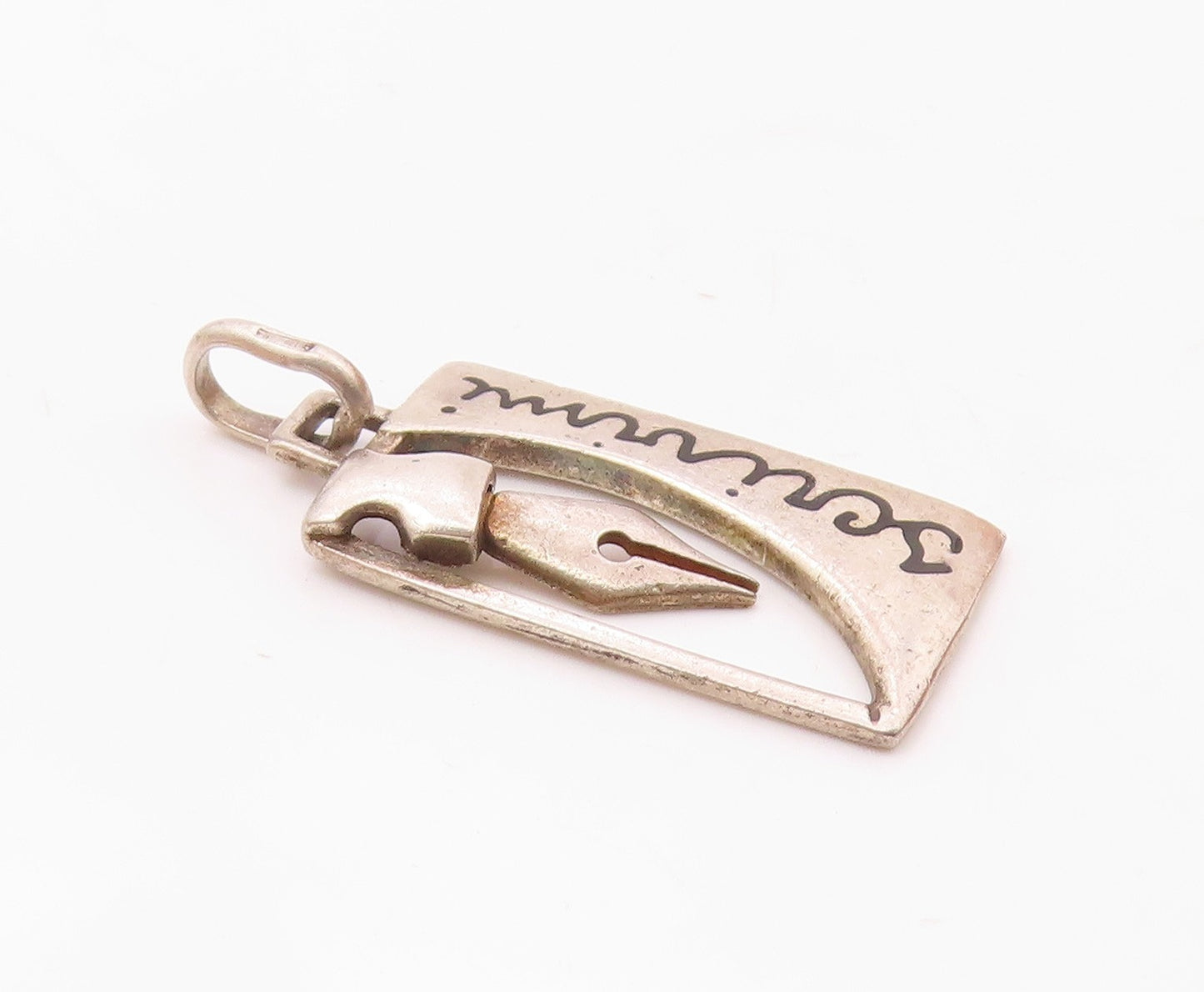 925 Sterling Silver  Vintage Claw Hand Enamel Script Pendant  PT20681