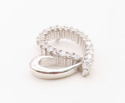 925 Sterling Silver  Vintage Cubic Zirconia Open Love Heart Pendant  PT16868