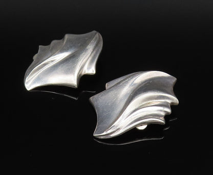 925 Sterling Silver  Vintage Polished Scalloped Non Pierced Earrings  EG12053