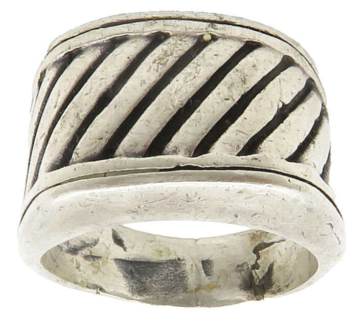 925 Sterling Silver  Vintage Shiny Slanted Dome Band Ring Sz 8  RG14848