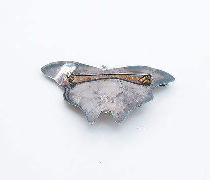 MEXICO 925 Silver  Vintage Shiny Dark Tone Butterfly Motif Brooch Pin  BP2891