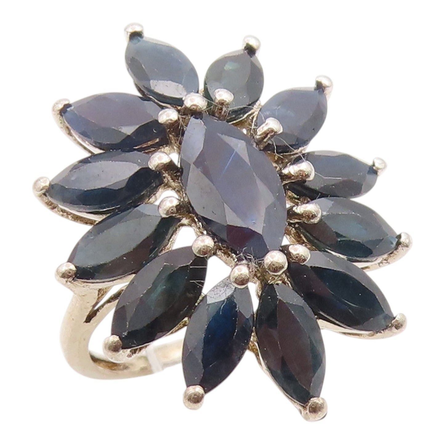 925 Sterling Silver Vintage Ring Elegant Sapphire Floral Cluster  Sz 6  RG36130