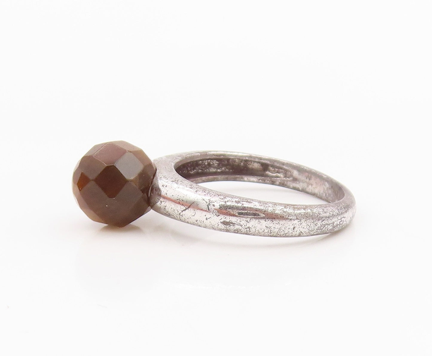 925 Sterling Silver Vintage Ring Faceted Tiger's Eye Solitaire Band Sz 6 RG34228