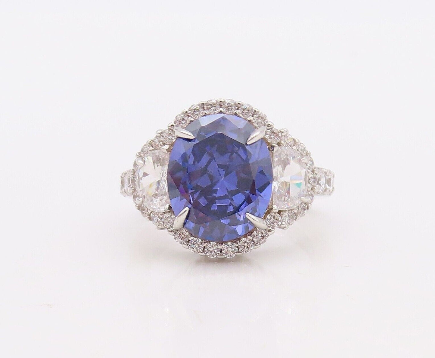 925 Sterling Silver Vintage Ring Designer Cutout Sapphire & Topaz  Sz 7  RG30043