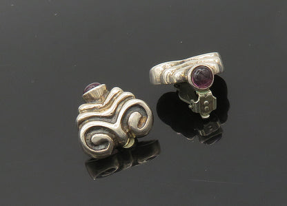 925 Sterling Silver  Vintage Cabochon Amethyst Non Pierce Drop Earrings EG9794