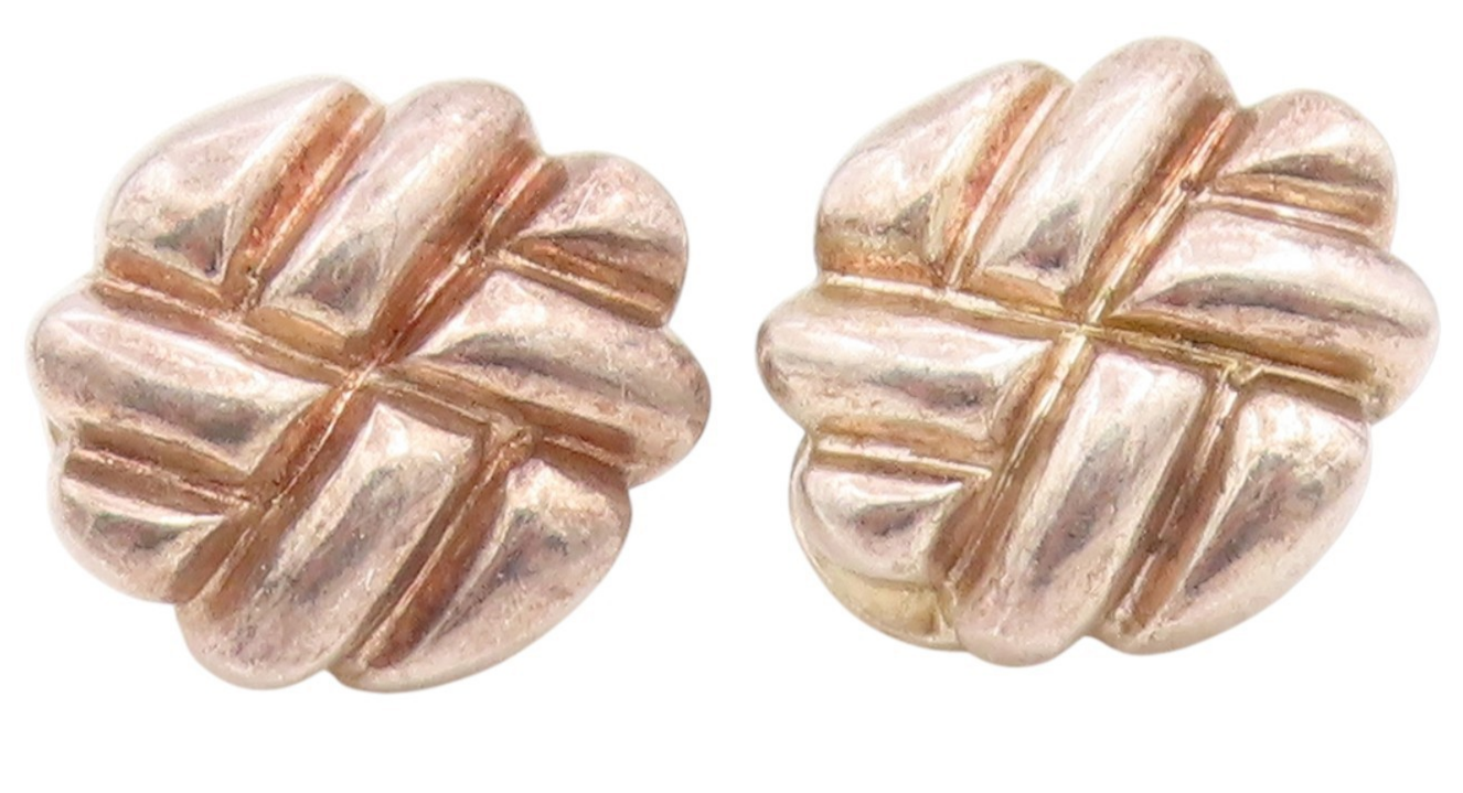 14k Gold & 925 Sterling Silver Vintage Earrings KRYPELL Modernist Knot  EG14085