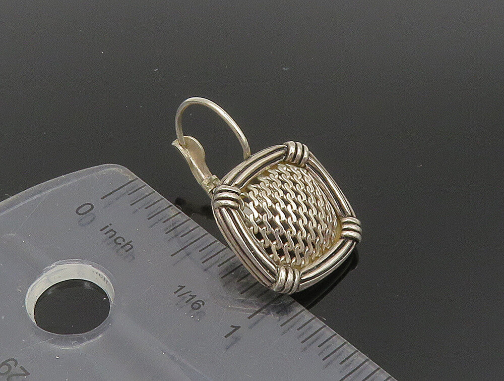 ESPO 925 Sterling Silver Vintage Square Shaped Wire Mesh Drop Earrings EG11607
