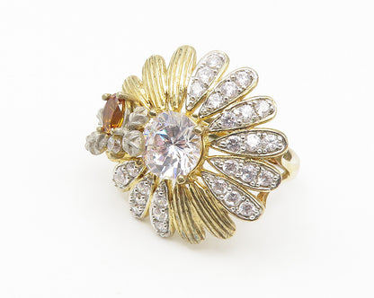 JACMEL 925 Silver  Cubic Zirconia & Citrine Floral Cocktail Ring Sz 8  RG10785