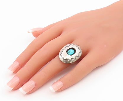 925 Sterling Silver Vintage Ring NAVAJO Turquoise Etched Band  Sz 5.5  RG35306