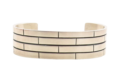 925 Sterling Silver  Vintage Shiny Brick Layer Design Cuff Bracelet  BT1761
