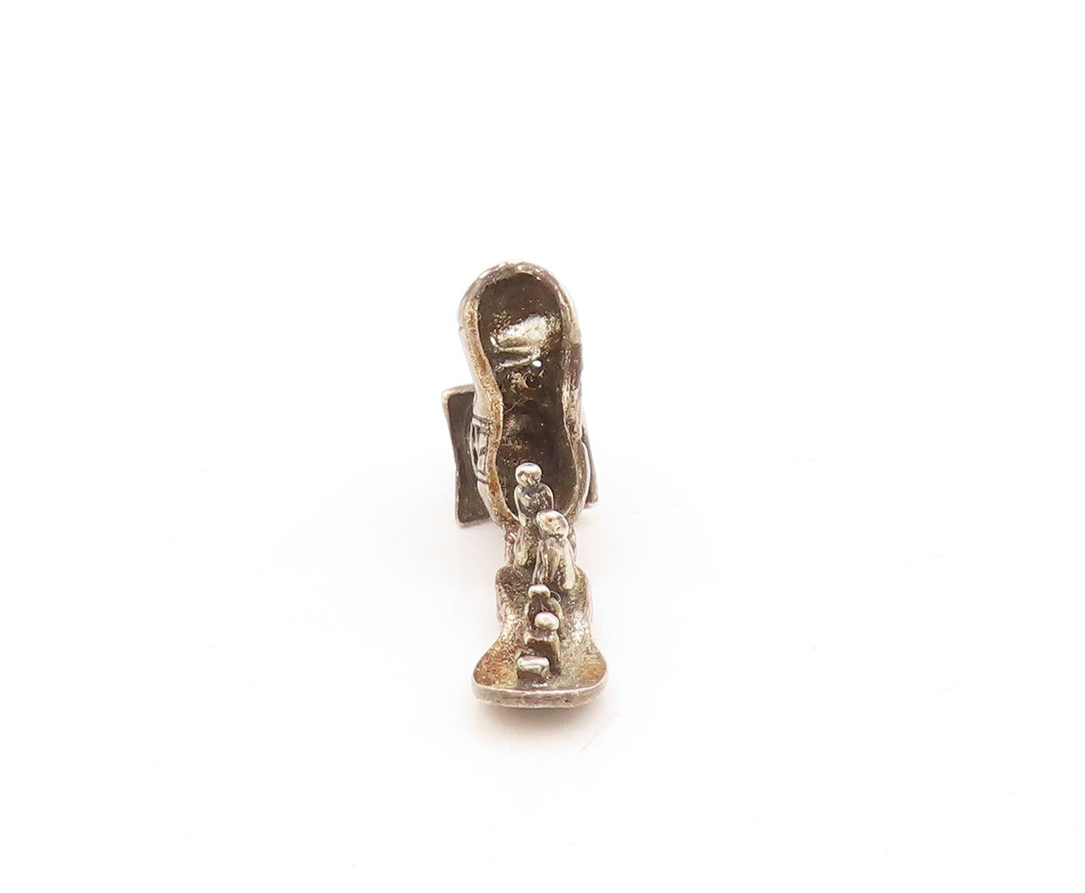 925 Sterling Silver Vintage Pendant Boot Family Home Charm (OPENS)  PT23855