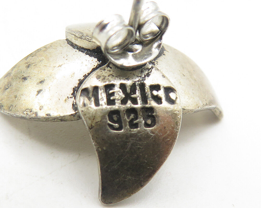MEXICO 925 Sterling Silver Vintage Dark Tone Flower Motif Drop Earrings EG6264