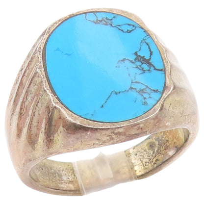 925 Sterling Silver Vintage Ring MEXICO Turquoise Statement Band Sz 9.5 RG36584