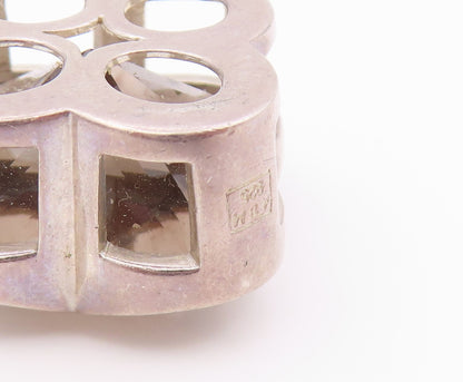925 Sterling Silver Vintage Pendant Modernist Smoky Quartz Lucky Clover  PT26475