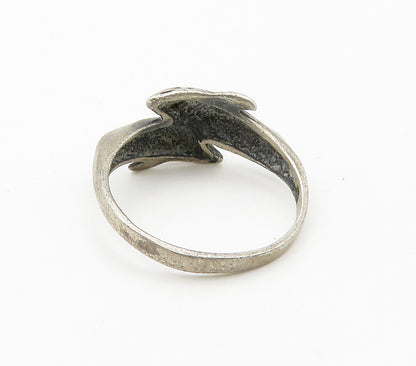 925 Sterling Silver  Vintage Dark Tone Dolphin Bypass Band Ring Sz 6  RG15887