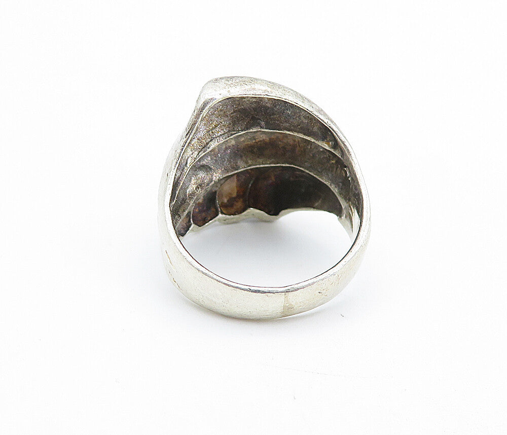 925 Sterling Silver  Vintage Dark Tone Fluted Design Band Ring Sz 8  RG5987