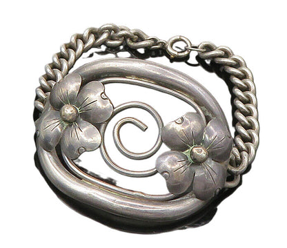 925 Sterling Silver  Vintage Antique Floral Open Spiral Chain Bracelet  BT8521