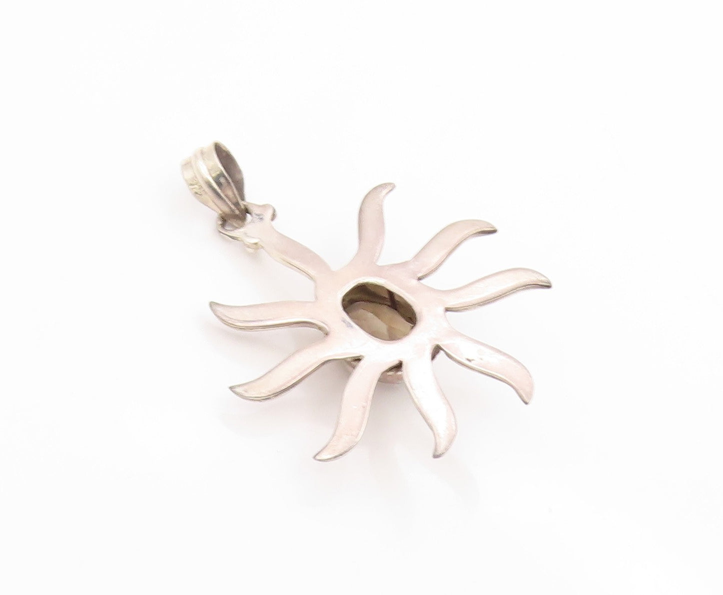 925 Sterling Silver Vintage Pendant Smoky Quartz Modernist Sunburst  PT26096