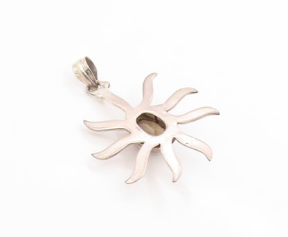 925 Sterling Silver Vintage Pendant Smoky Quartz Modernist Sunburst  PT26096