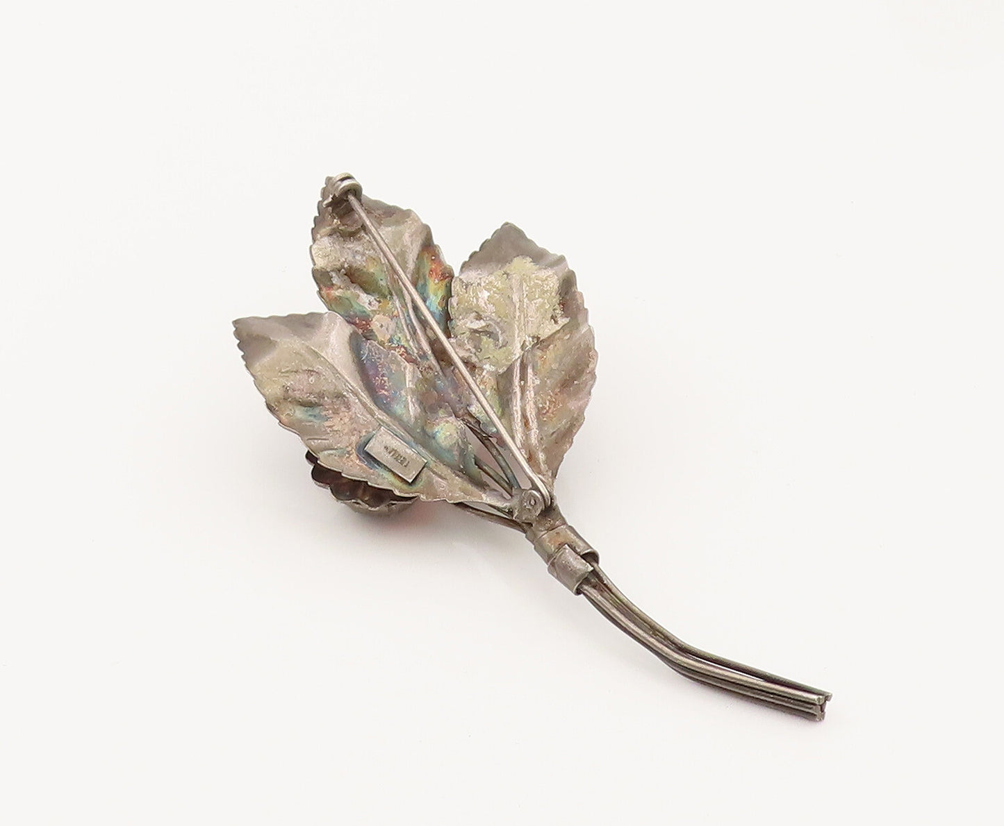 925 Silver  Vintage Cabochon Citrine Flower & Leaf Bouquet Brooch Pin  BP10268