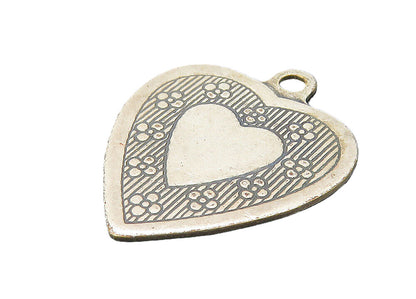 925 Sterling Silver  Vintage Dark Tone Floral Etched Love Heart Pendant PT8971