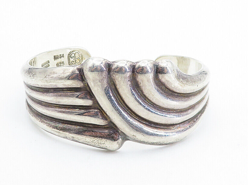 LOS BALLESTEROS 925 Silver Vintage Fluted Swirl Bypass Cuff Bracelet BT3103