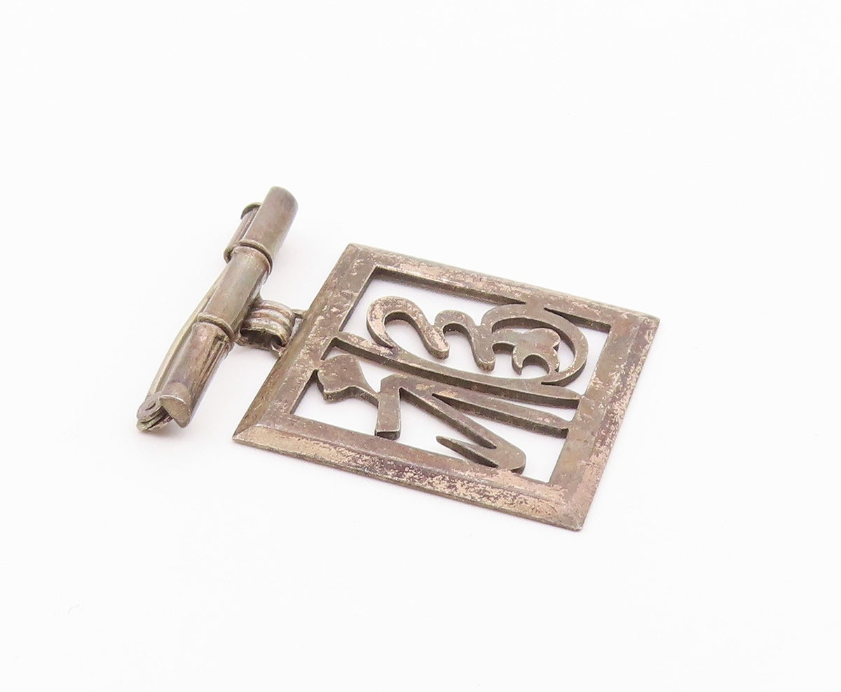 925 Sterling Silver  Vintage Dark Tone Chinese Character Brooch Pin  BP7824