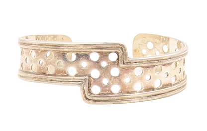 925 Sterling Silver Vintage Bracelet GEOART Designer Polka dot Cut Cuff BT10951