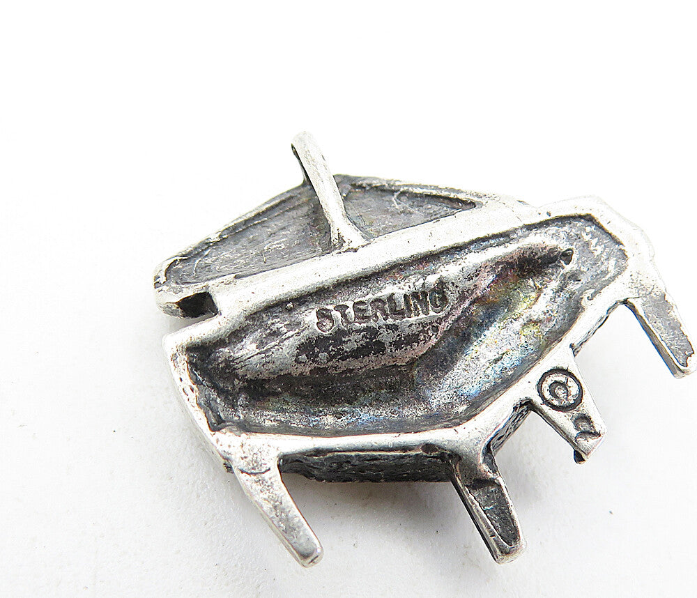 925 Sterling Silver  Vintage Dark Tone Open Grand Piano Motif Pendant  PT4368