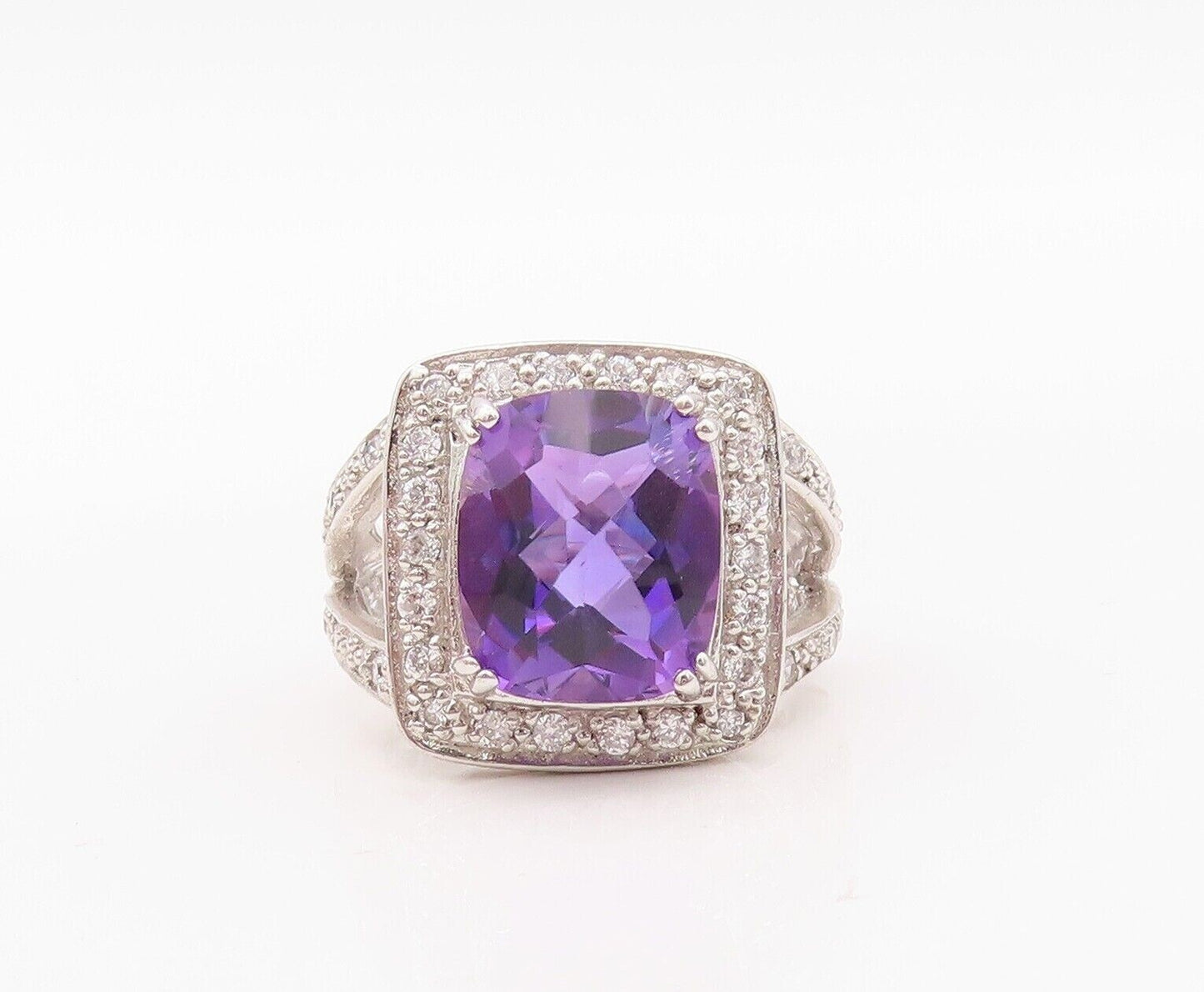 925 Sterling Silver Vintage Ring Rectangle Amethyst & Topaz Inlay  Sz 7  RG29990