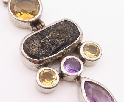 925 Sterling Silver  Vintage Amethyst Citrine & Druzy Hinge Pendant  PT17992