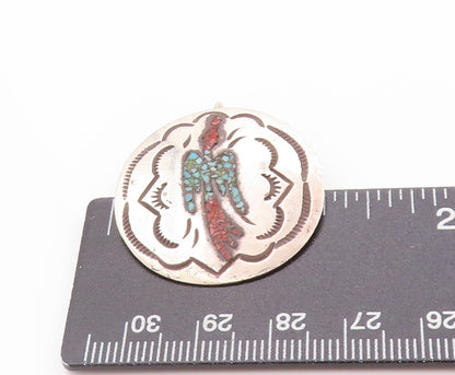 925 Sterling Silver Vintage Pendant NAVAJO ZUNI Crushed Turquoise Bird  PT24142