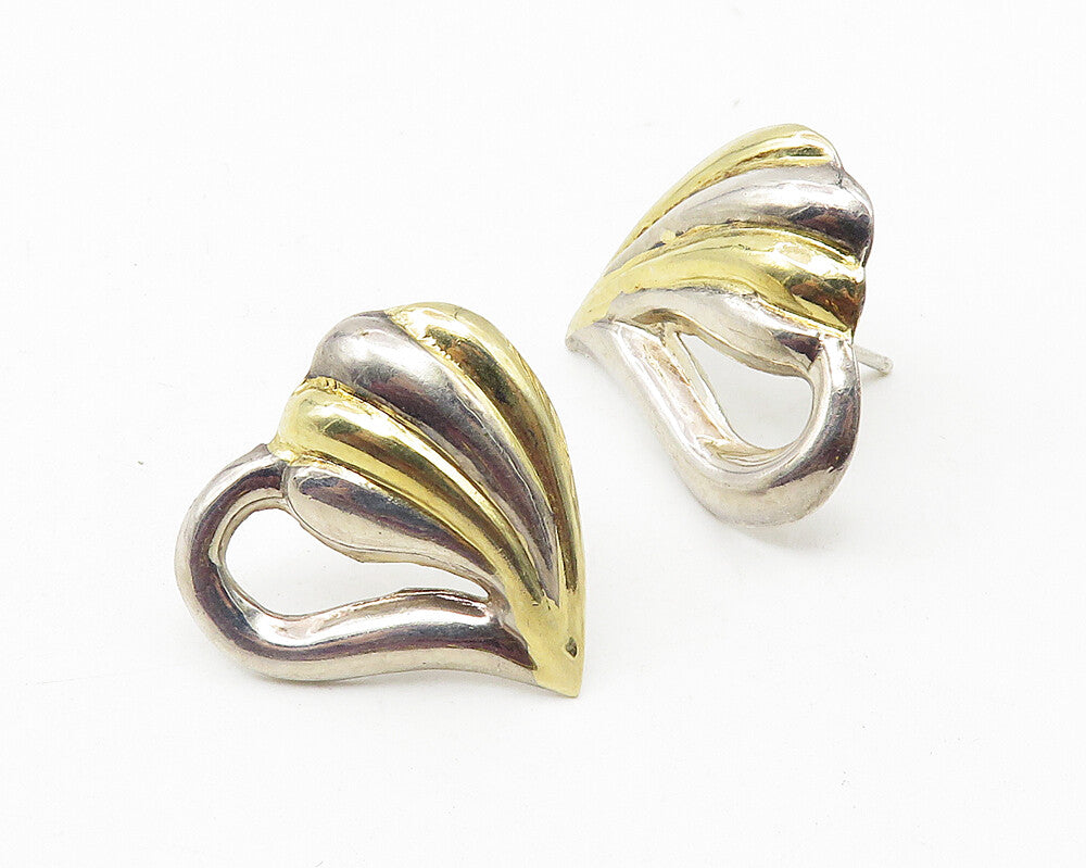 925 Sterling Silver  Vintage Shiny Two Tone Love Heart Drop Earrings  EG5583
