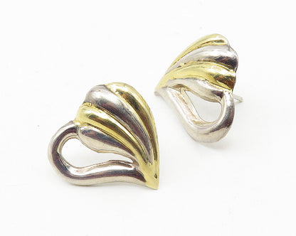 925 Sterling Silver  Vintage Shiny Two Tone Love Heart Drop Earrings  EG5583