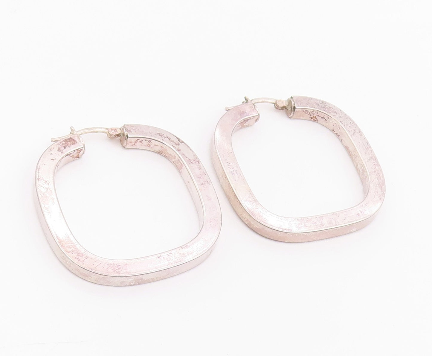 925 Sterling Silver Vintage Earrings Minimalist Geometric Square Hoops  EG14255