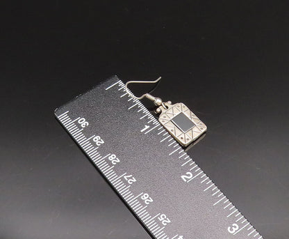 ISRAEL 925 Silver  Vintage Engraved Pattern Square Hematite Earrings  EG12097