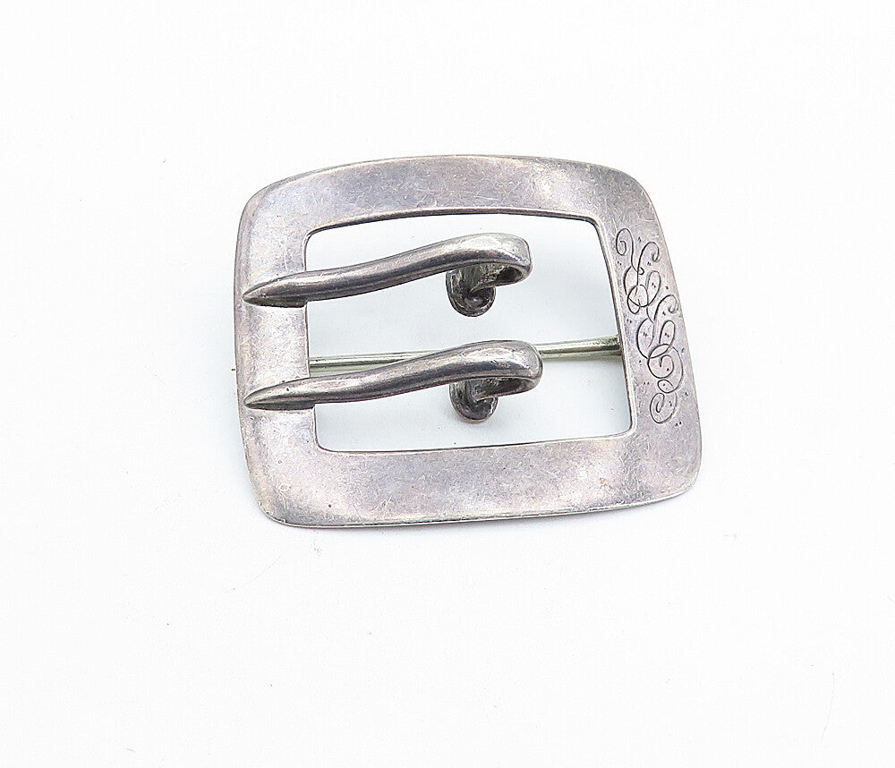 STIEFF 925 Silver  Vintage ERR Etched Initials Belt Buckle Brooch Pin  BP2417
