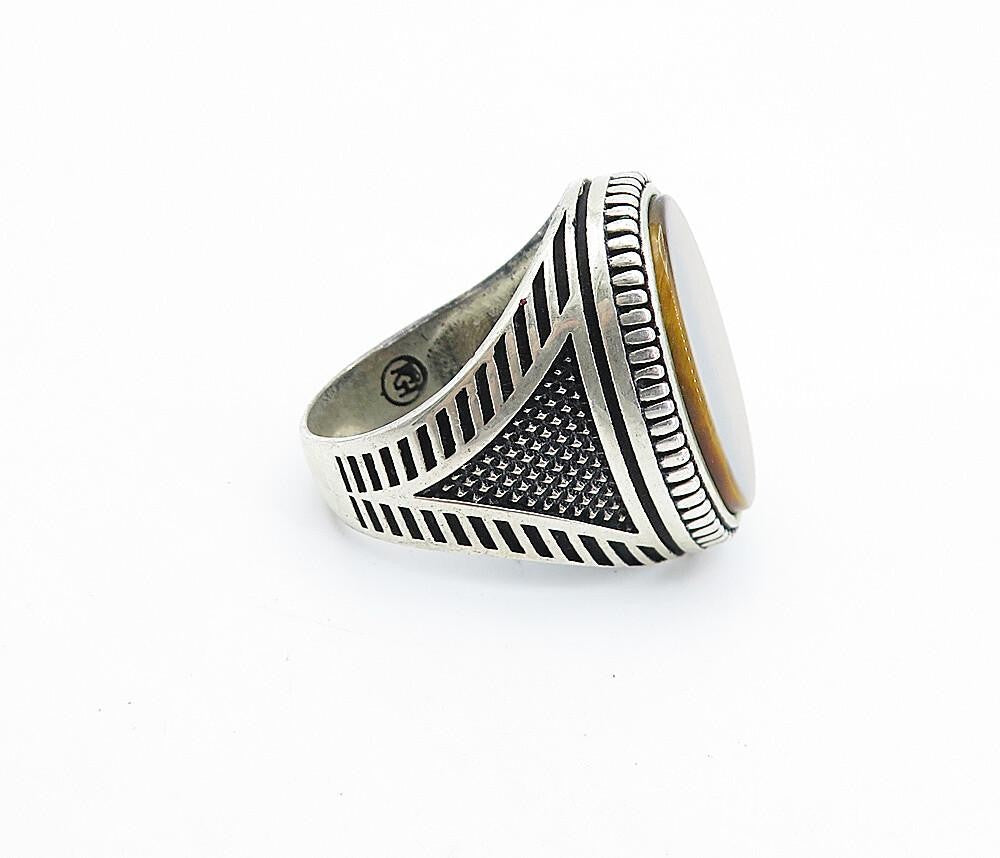 925 Sterling Silver  Vintage Inlaid Tiger's Eye Cocktail Ring Sz 10  RG7363