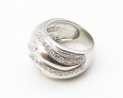 925 Sterling Silver  Shiny Topaz Swirl Design Band Ring Sz 6  RG10372