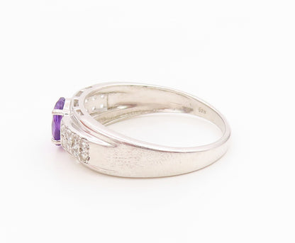 925 Sterling Silver Vintage Ring Amethyst & CZ Statement Band  Sz 10  RG36151