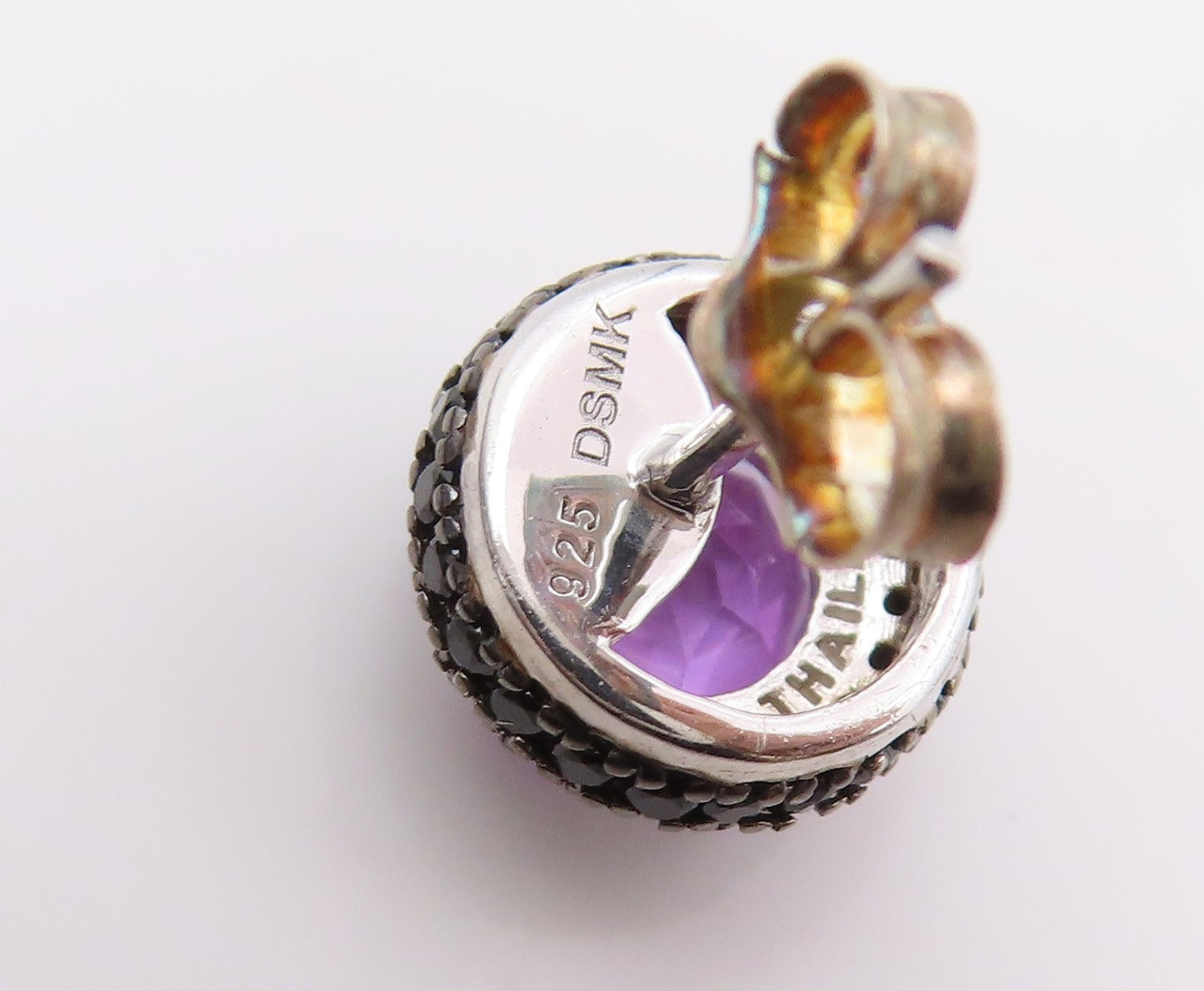925 Sterling Silver Vintage Earrings Round Amethyst & Halo Spinel Studs  EG14146