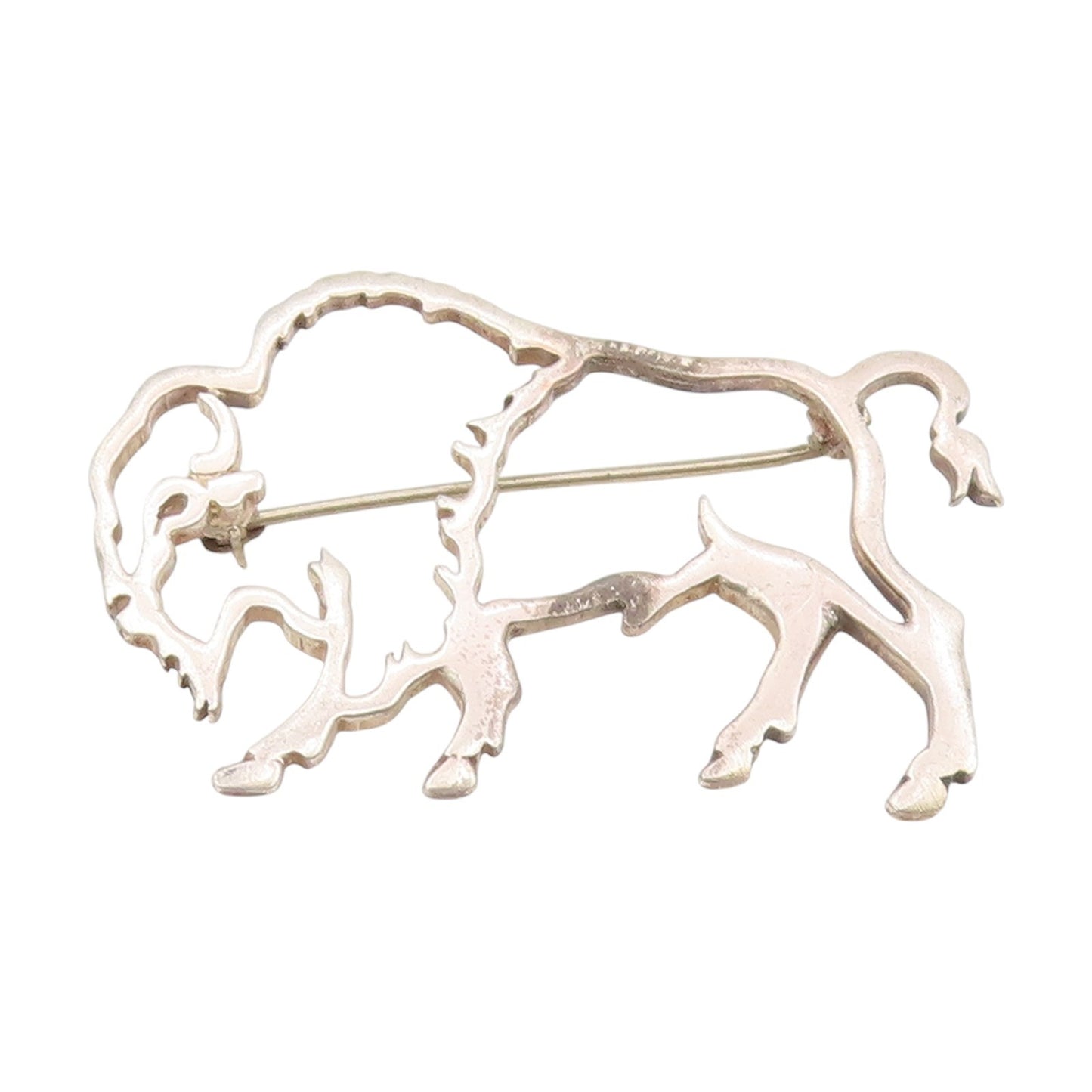 925 Sterling Silver Vintage Brooch Mighty Buffalo Outline Design Pin  BP12052