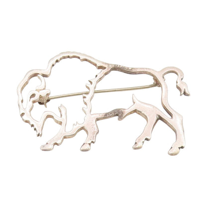 925 Sterling Silver Vintage Brooch Mighty Buffalo Outline Design Pin  BP12052