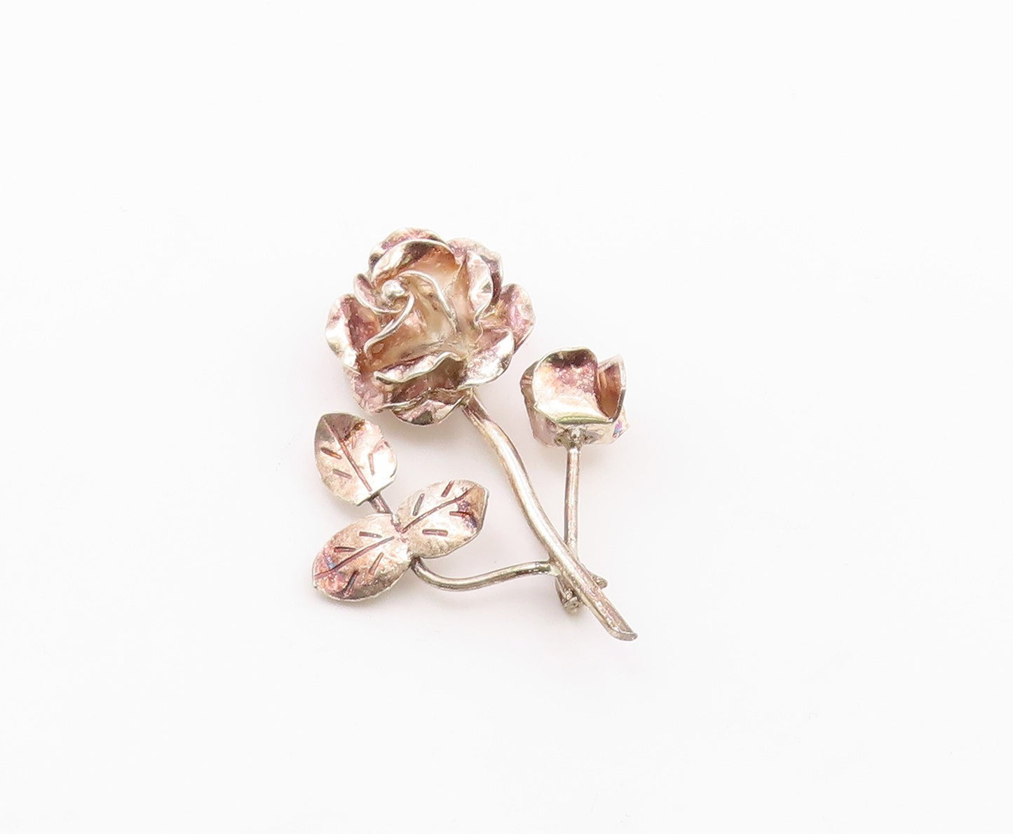 MEXICO 925 Sterling Silver  Vintage Sculpted Single Flower Brooch Pin  BP6592