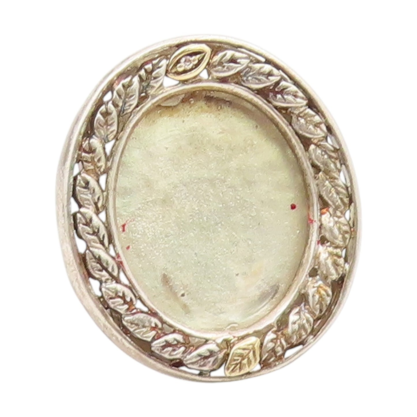 14k Gold & 925 Sterling Silver Vintage Brooch Real Diamond leaves Frame  BP12212